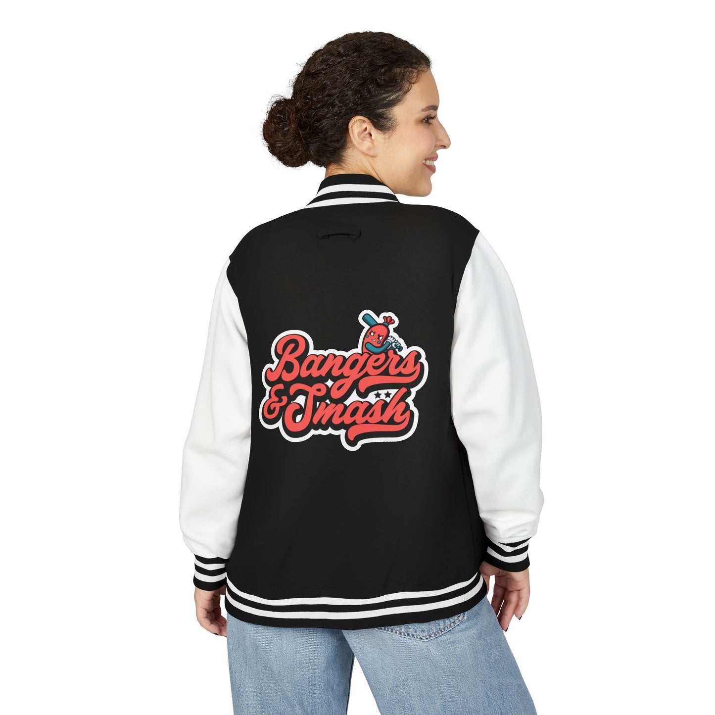 Unisex Heavyweight Letterman Jacket - Bangers & Smash Pink Logo