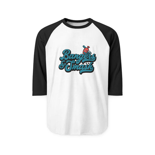 Casual Raglan Shirt - Blue Bangers & Smash Logo, Unisex Three-Quarter Sleeve Tee