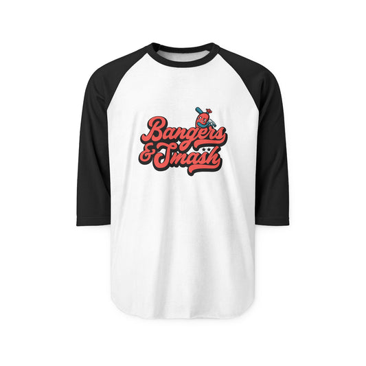 Casual Raglan Shirt - Blue Bangers & Smash Logo, Unisex Three-Quarter Sleeve Tee